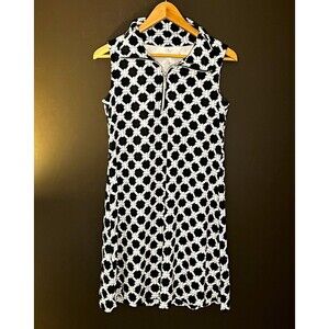 Lulu-B Sleeveless Quarter-Zip Swing Dress Black White Geometric Sea Knot UPF 50+